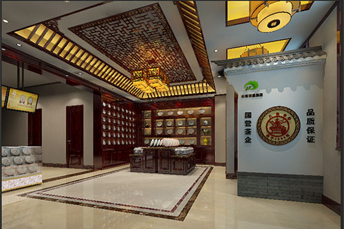 老城古朴典雅的中式茶叶店大堂设计效果图