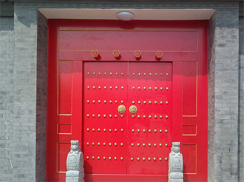 老城中国传统四合院系列朱红色中式木制大门木作